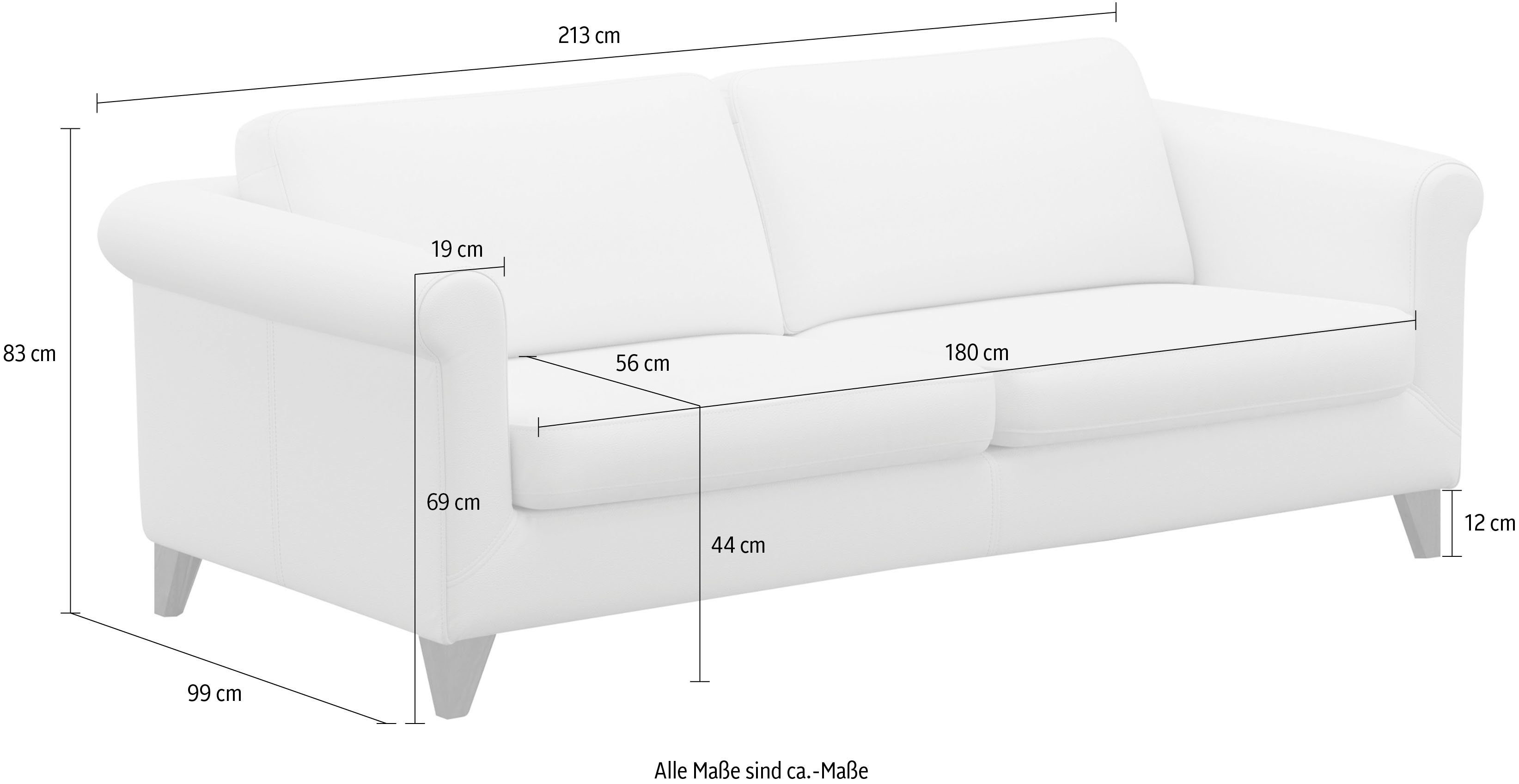machalke® 3-Sitzer amadeo, Ledersofa mit geschwungenen Armlehnen, Breite 213 cm