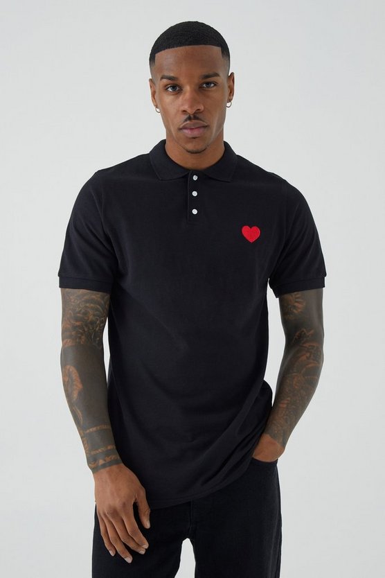 Kurzärmliges Slim-Fit Pique Poloshirt mit Herz