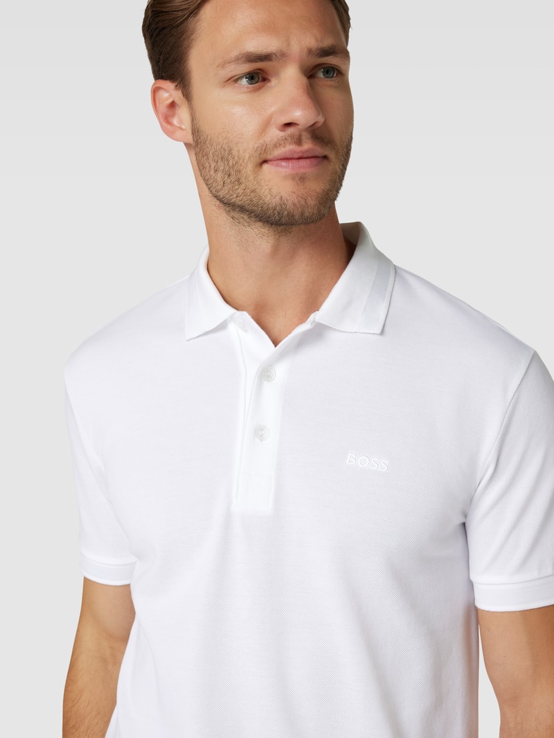 Regular Fit Poloshirt mit Label-Stitching Modell 'PADDY' in weiß
