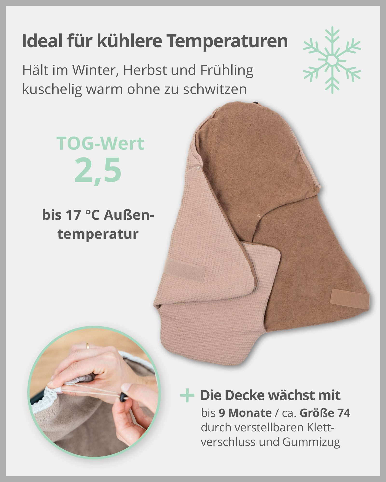 Einschlagdecke Für die Babyschale und Autositz, Sand, TOG-Wert 2,5, ULLENBOOM ®, Optimal für Frühling, Herbst und Winter, Made in EU