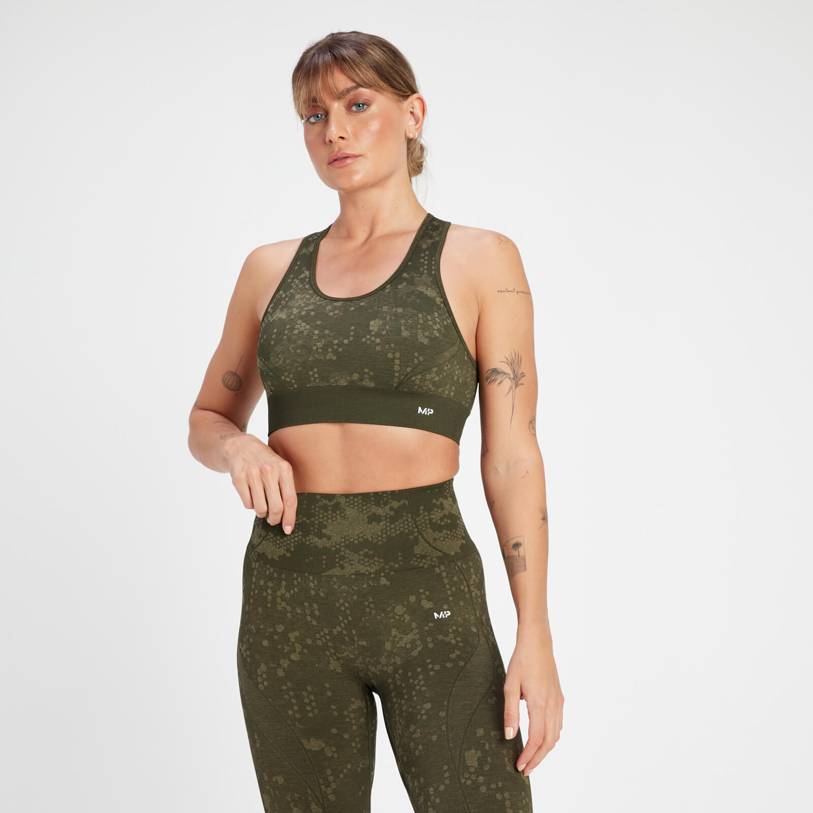 Brassière de sport à motif sans coutures MP Adapt pour femmes – Vert olive
