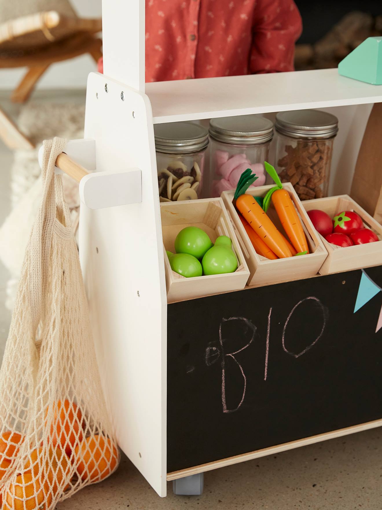 Vertbaudet Kinder Kaufladen mit Obst und Gemüse, Holz FSC - mehrfarbig