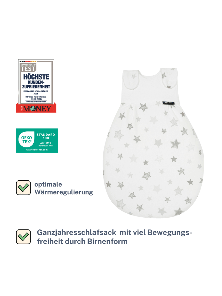 Alvi Baby Mäxchen Außensack Schlafsack Exclusiv in Silver Stars Silbergrau günstig kaufen