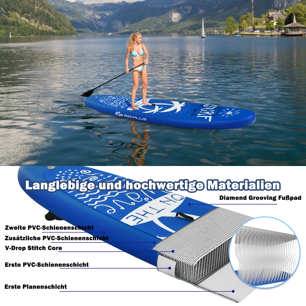 Costway 305 x 76 x 16 cm Aufblasbares SUP Board, mit Paddel
