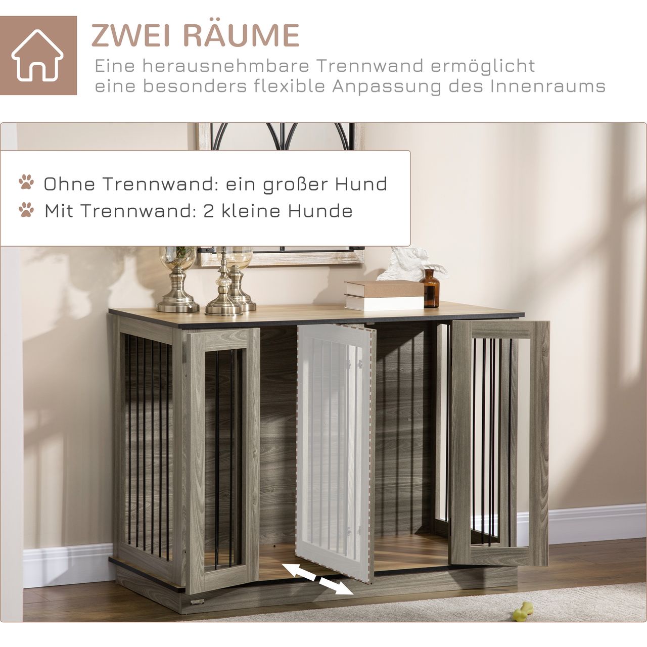 PawHut Hundekäfig Haustierkäfig mit herausnehmbarem Trennwand Hundehütte