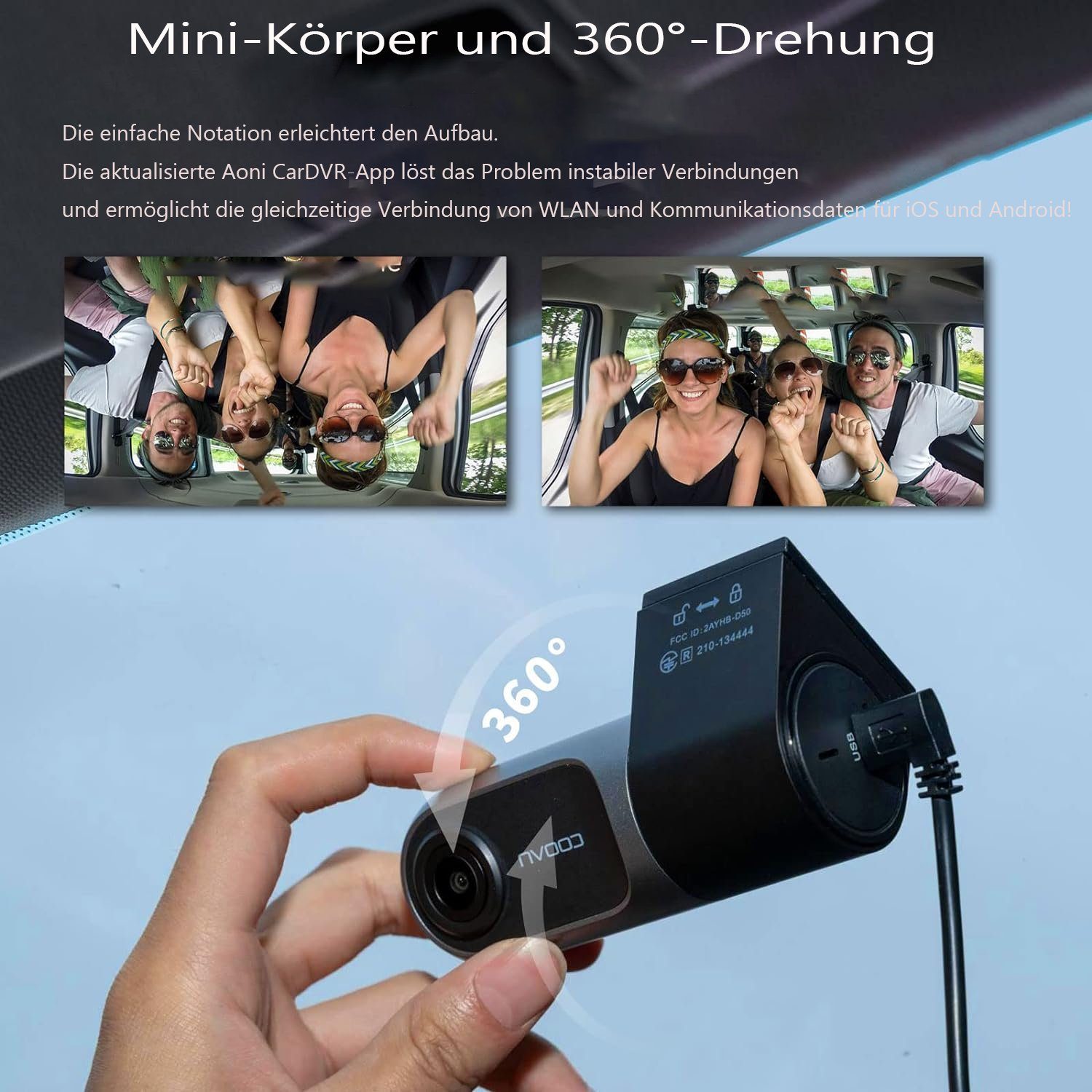 COOAU 1080P WiFi GPS Dual Dashcam Auto mit Infrarot-Nachtsicht & 2 SD Karte Dashcam (FHD, WLAN (Wi-Fi), Mini-Auto-Front-Center-Kamera-Recorder mit Superkondensator,G-Sensor, WDR, Loop-Aufnahme, Parkmonitor,150° Weitwinkel,App-Steuerung)