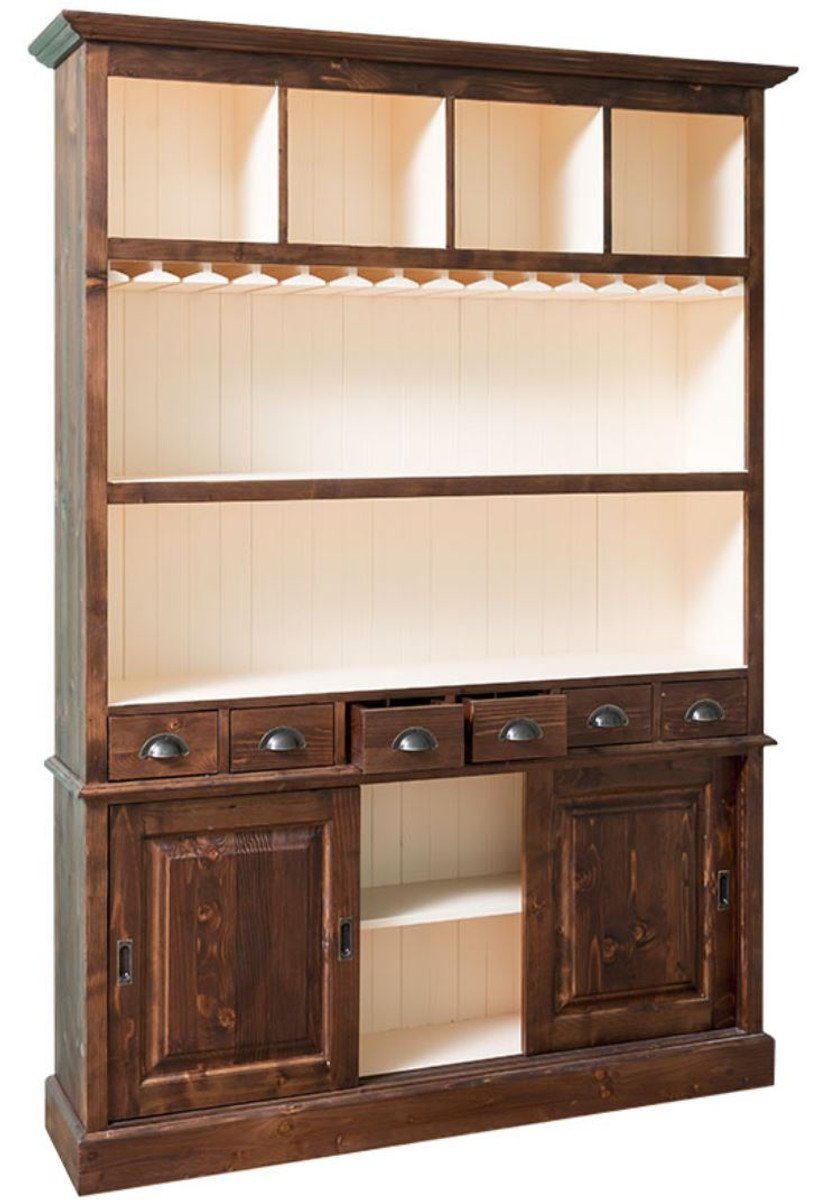Casa Padrino Barschrank Landhausstil Barschrank Braun / Weiß 150 x 35 x H. 210 cm - Massivholz Schrank - Landhausstil Bar Möbel
