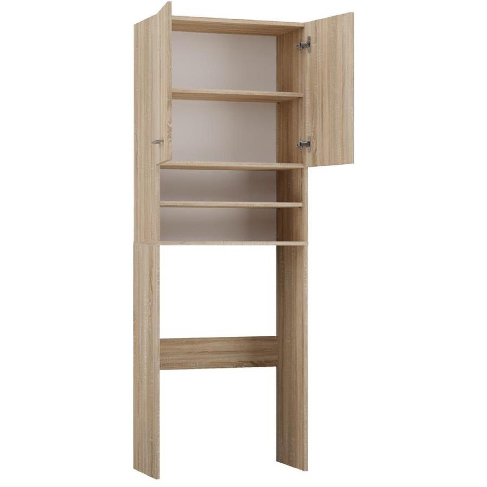 Beautysofa Waschmaschinenumbauschrank Ivy DK (Badschrank mit offenes Regale, Badezimmerschrank mit 2 Drehtüren) silberfarbig Kunststoffgriffe, 4 Fächer