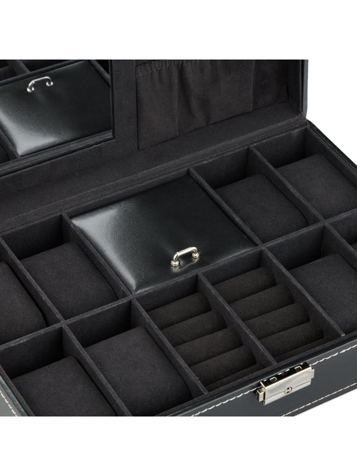 relaxdays Uhrenbox in Schwarz - (B)30 x (H)8 x (T)20,5 cm günstig kaufen onesize