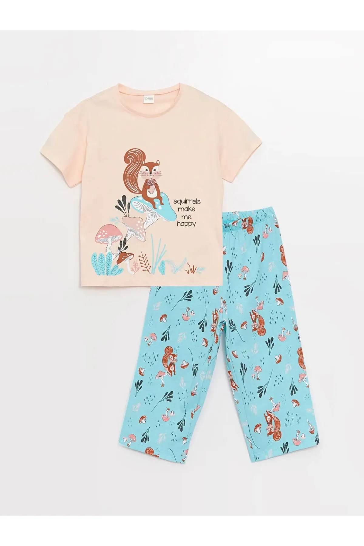 LC Waikiki  Lcw Kids Pyjama-Set mit Rundhalsausschnitt und Aufdruck, kurzärmlig, für Mädchen