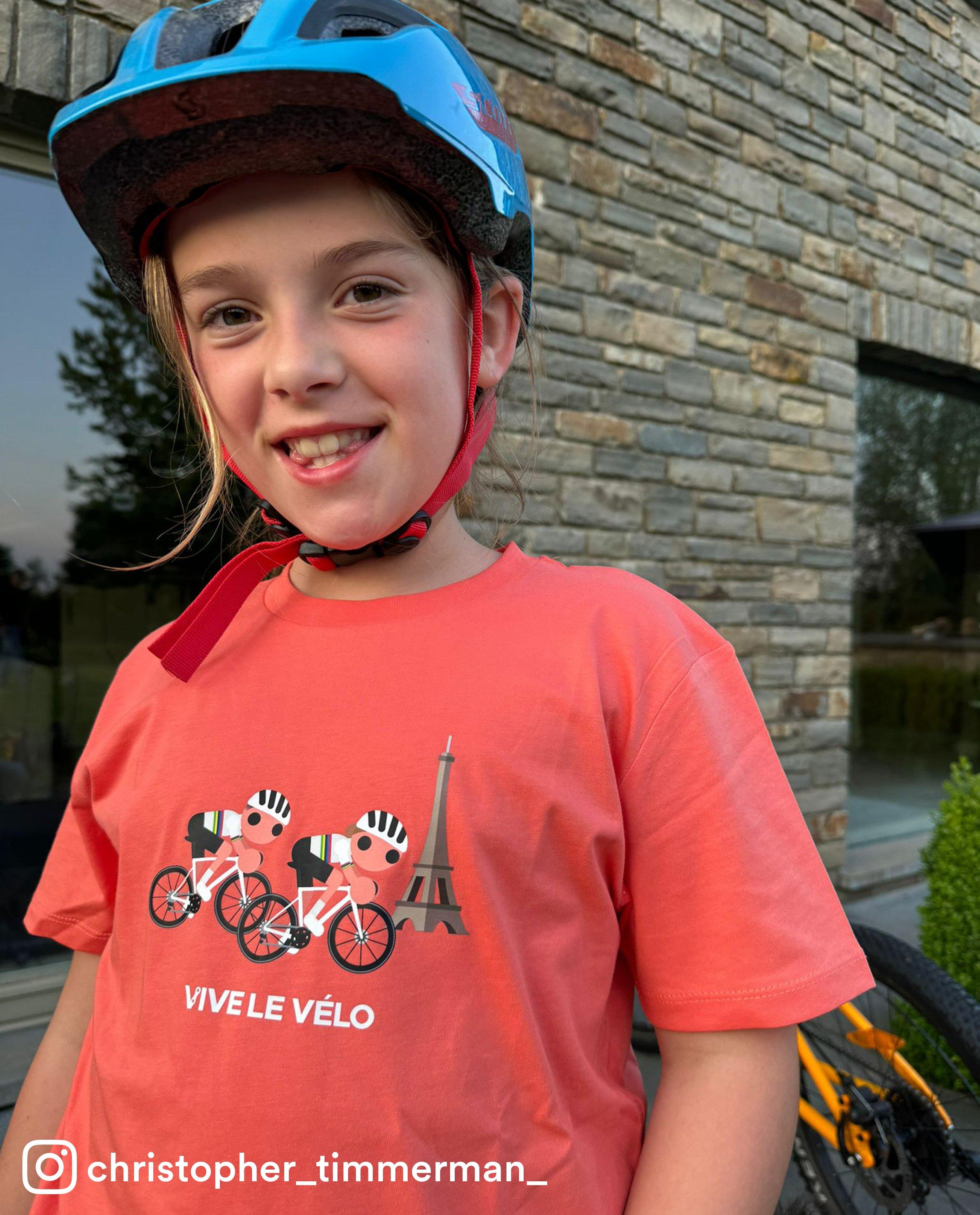 Vive le vélo póló mintával, 4-14 éveseknek, piros