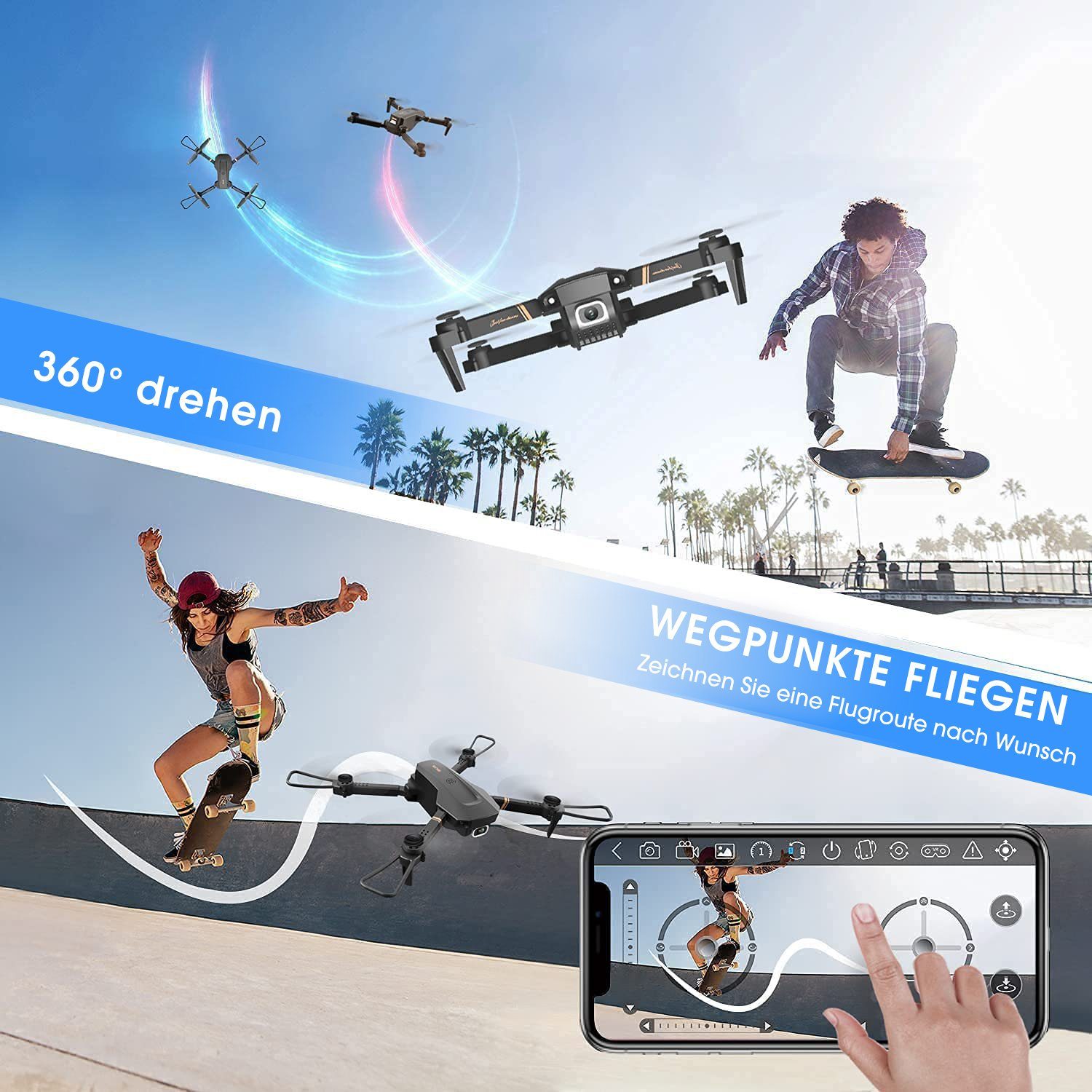 4DRC V4 für Kinder & Anfänger, 32 Minuten Flugzeit, klappbarer Quadcopter Spielzeug-Drohne (1080P HD, FPV-Live-Video, Trajektorienflug, optischer Fluss, Höhenhaltung)