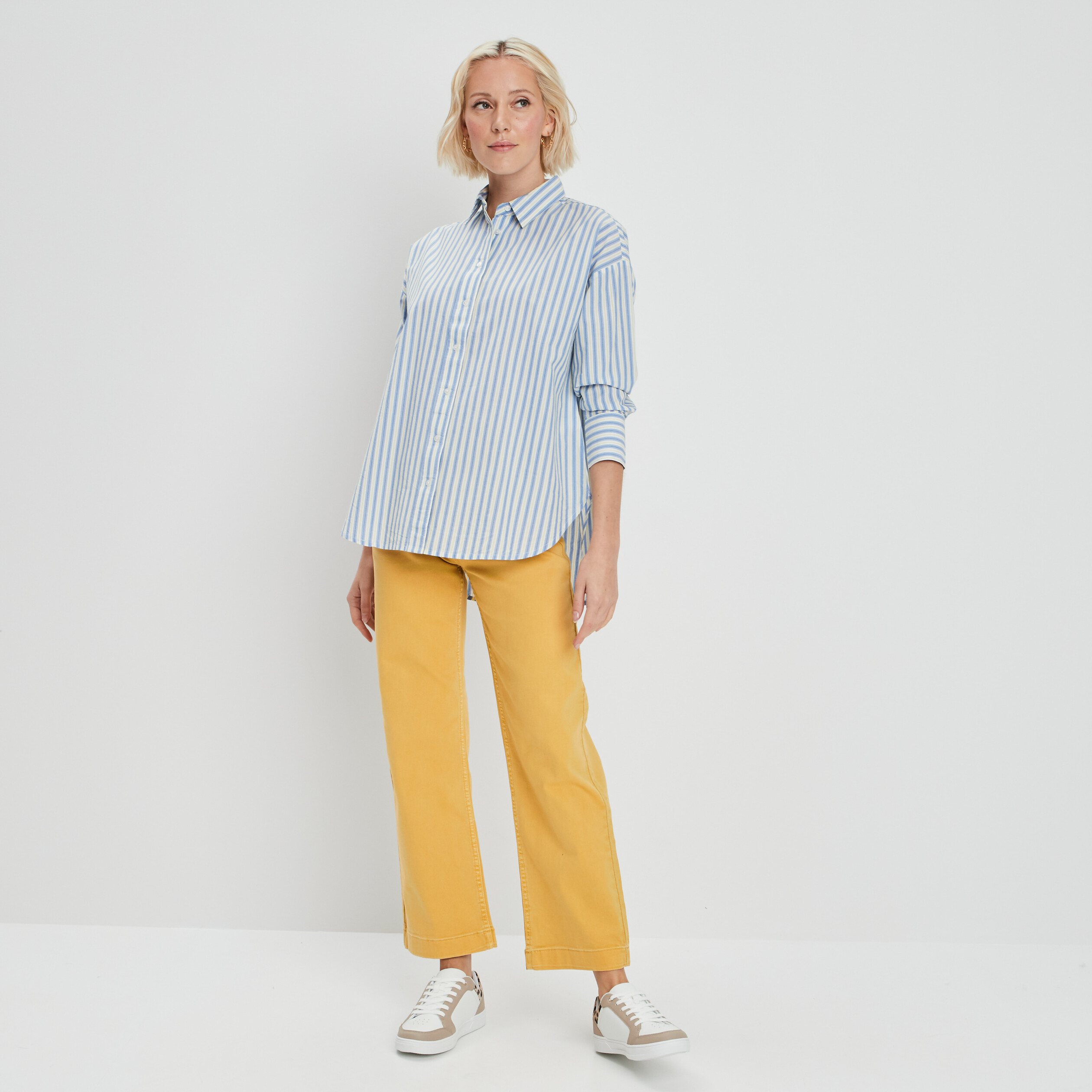Chemise oversize manches longues bleu femme | La Halle