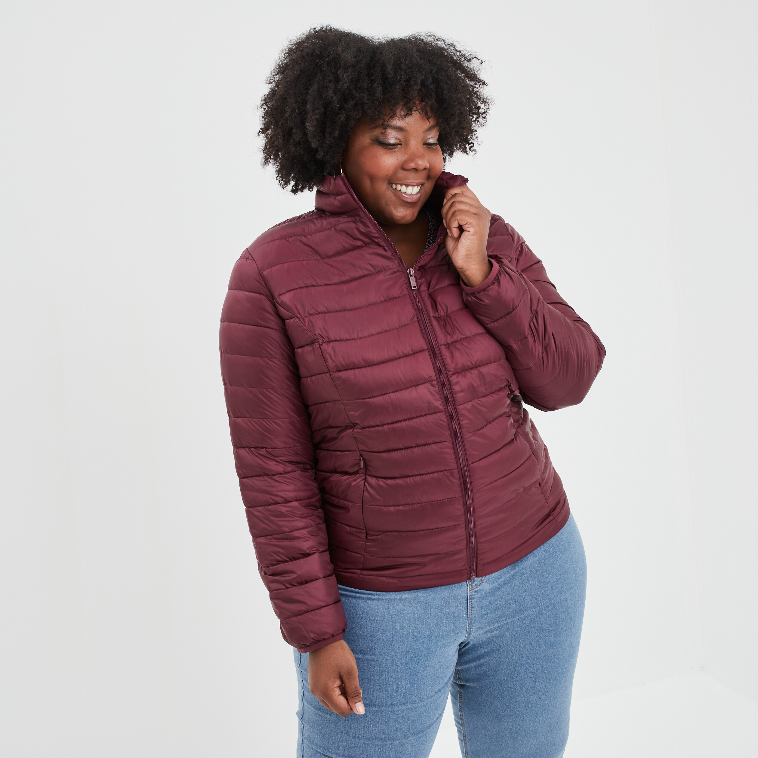 Doudoune ajustée manches longues prune femme grande taille | La Halle