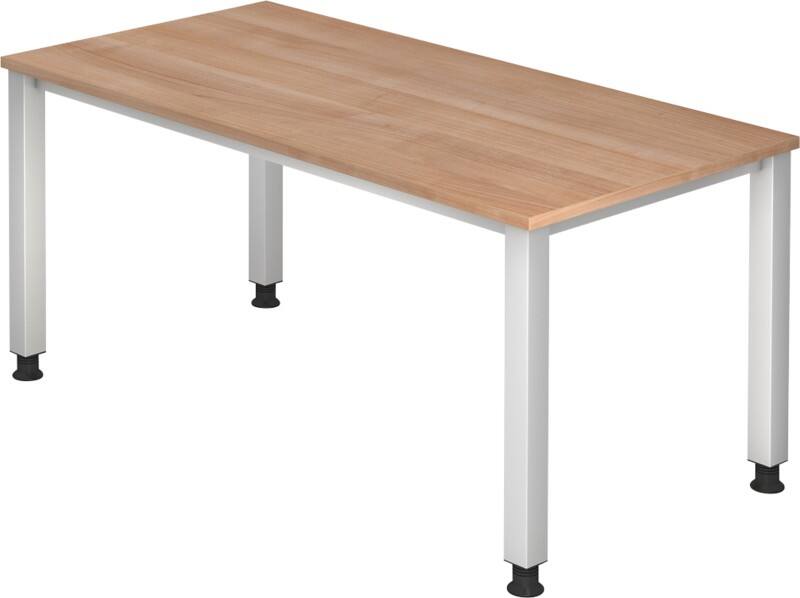 Hammerbacher Q Serie Höhenverstellbarer Schreibtisch Rechteckig Walnuss Holz Silber 4 Füße 1.600 x 685 mm