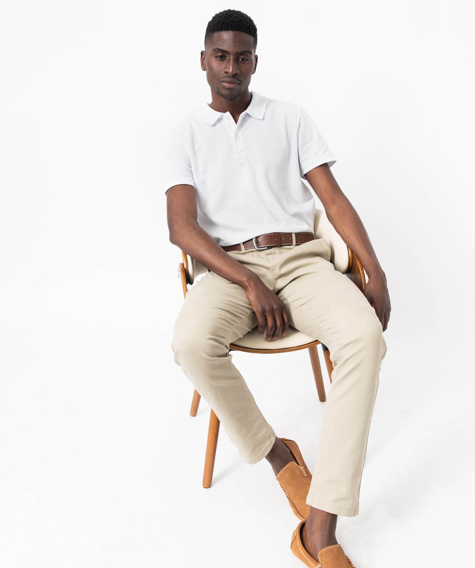 Polo à manches courtes en coton homme blanc | GEMO