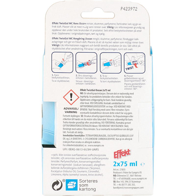 Effekt WC rens Twist gel 2 stk refill ocean Effekt