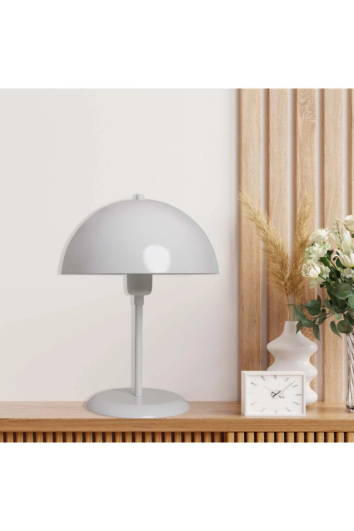 Bamyum  Lipeo Kleine Tischlampe 30cm, Pilzlampe Metall, Weiße Lampe