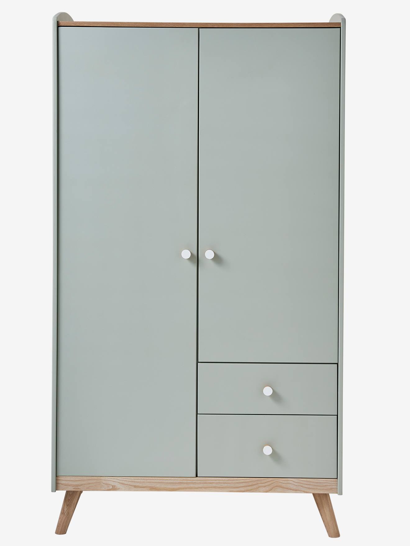 Vertbaudet Kinder Kleiderschrank KONFETTI, 2 Türen - graugrün