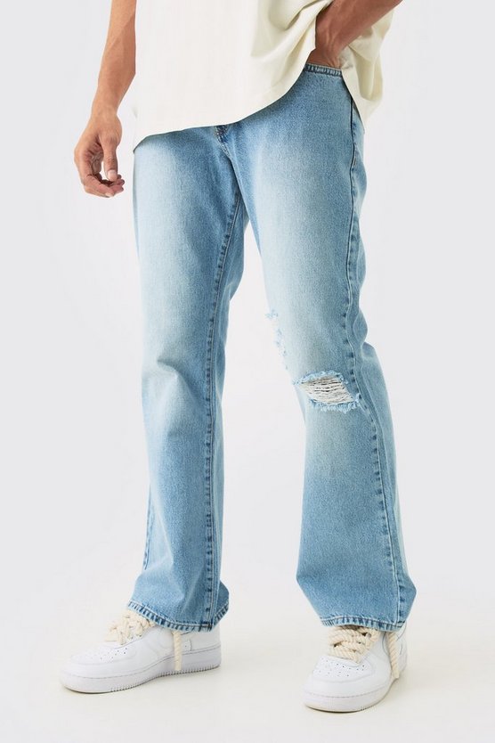 Lockere Schlagjeans mit Rissen am Knie