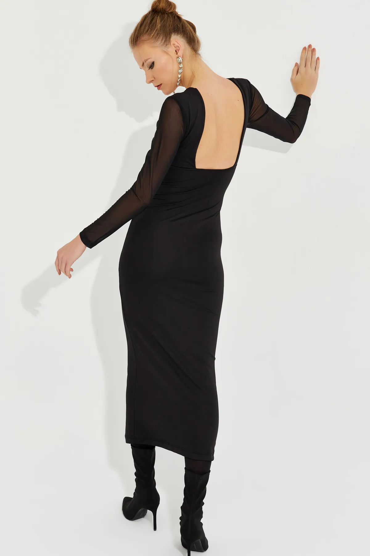 Cool & Sexy  Schwarzes Tüll-Midikleid für Damen EY2599