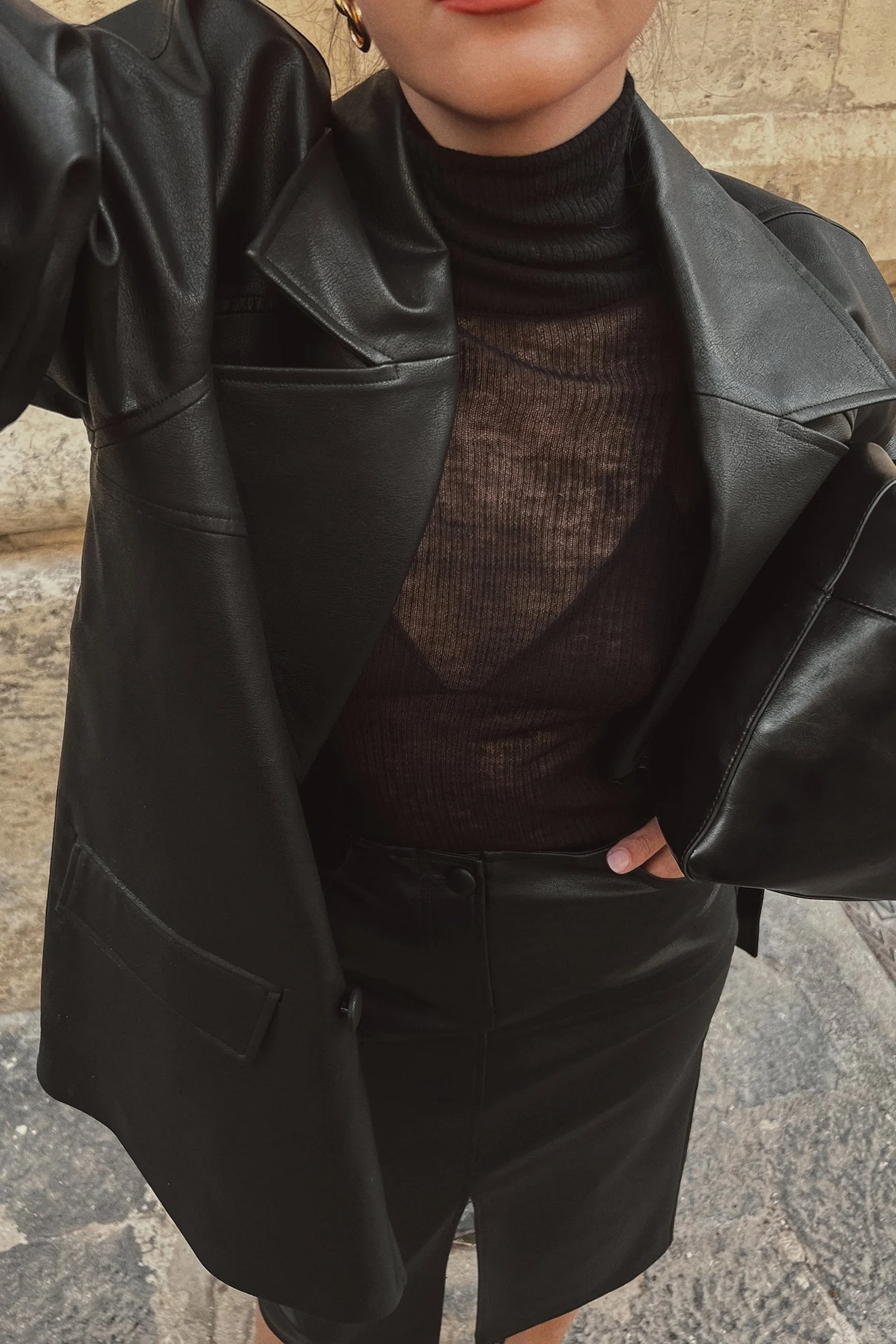 Doppelreihige Oversize-PU-Jacke