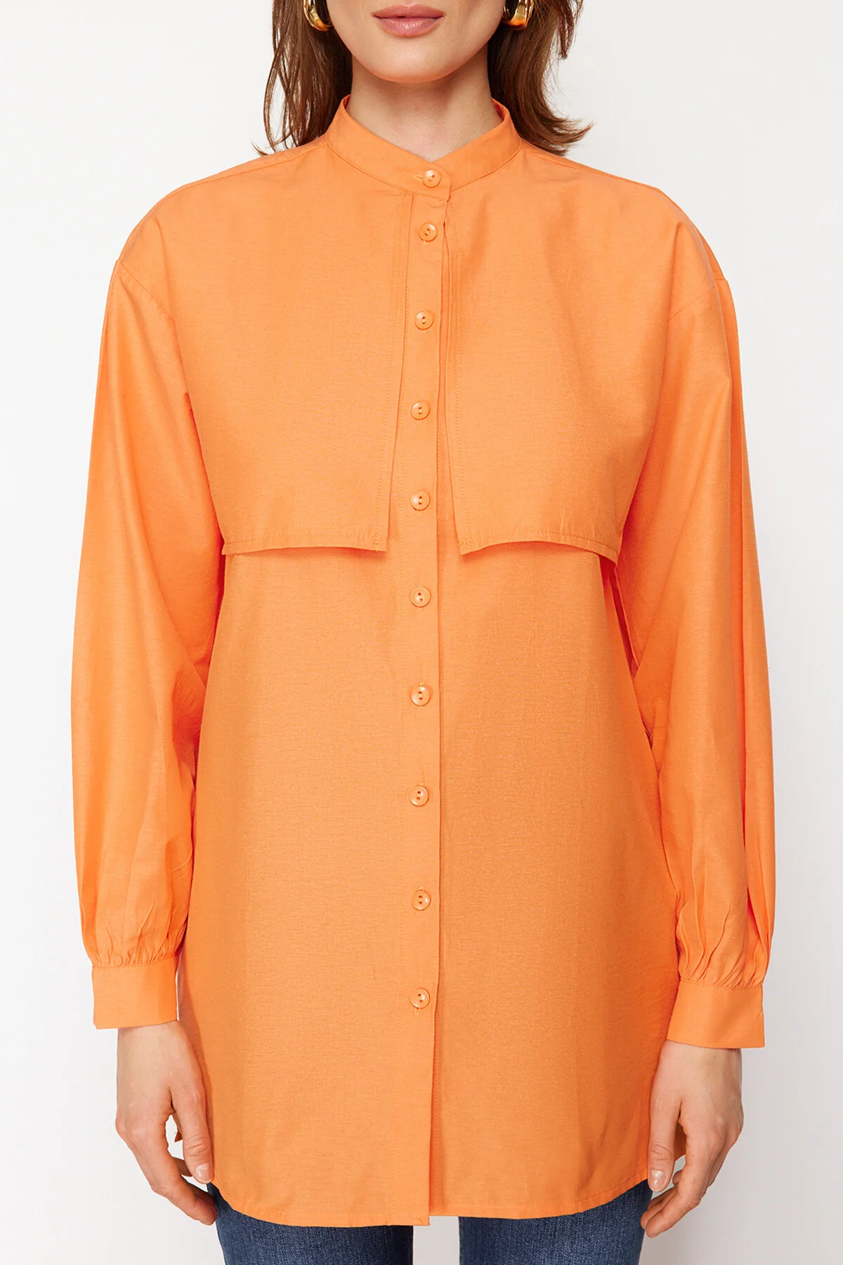 Trendyol Modest  Orangefarbenes gewebtes Baumwollhemd TCTSS23TG00030
