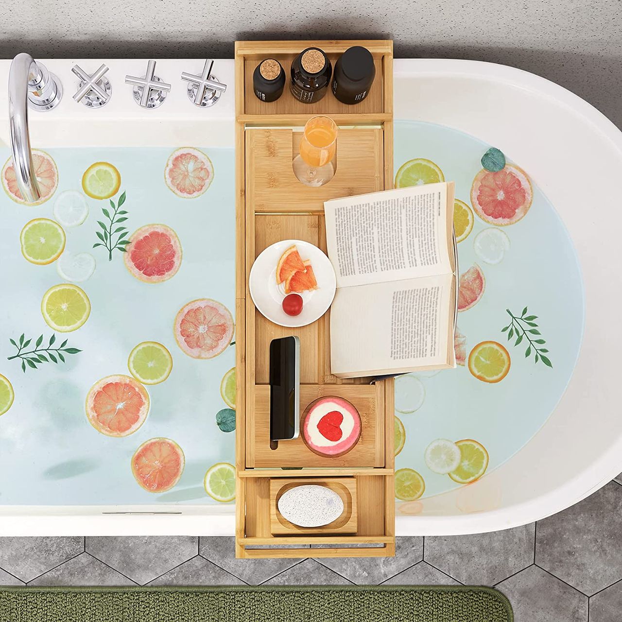 Songmics Badewannenablage aus Bambus, naturfarben