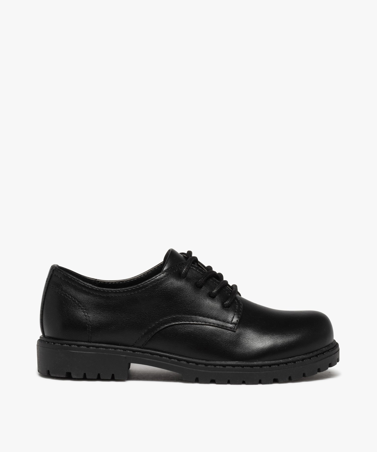 Derbies Garçon unis à semelle crantée fermeture lacets noir | GEMO