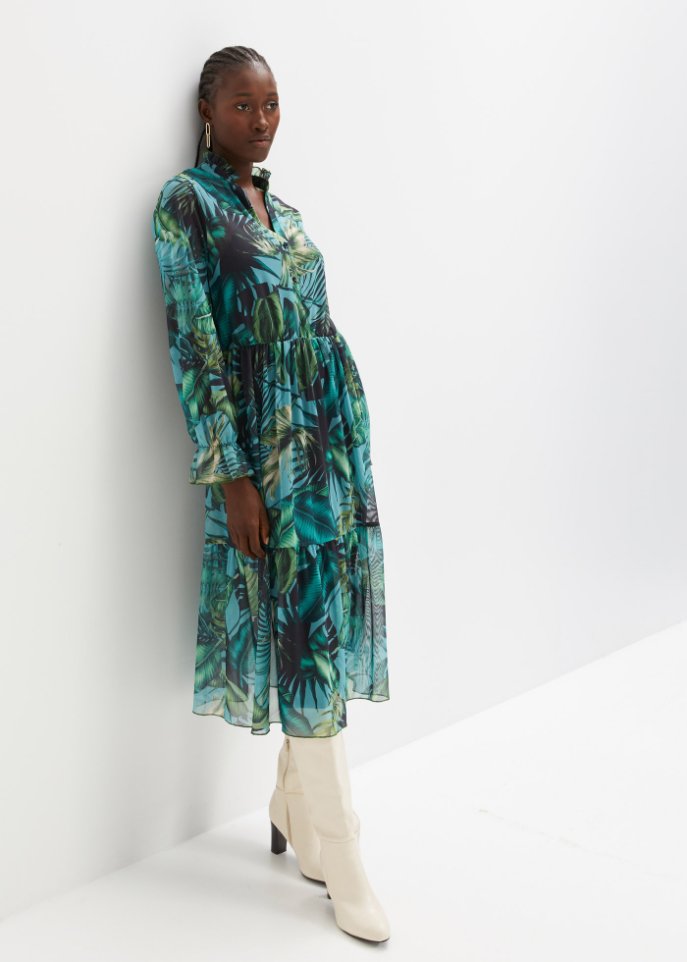 bedrucktes Mesh-Midikleid