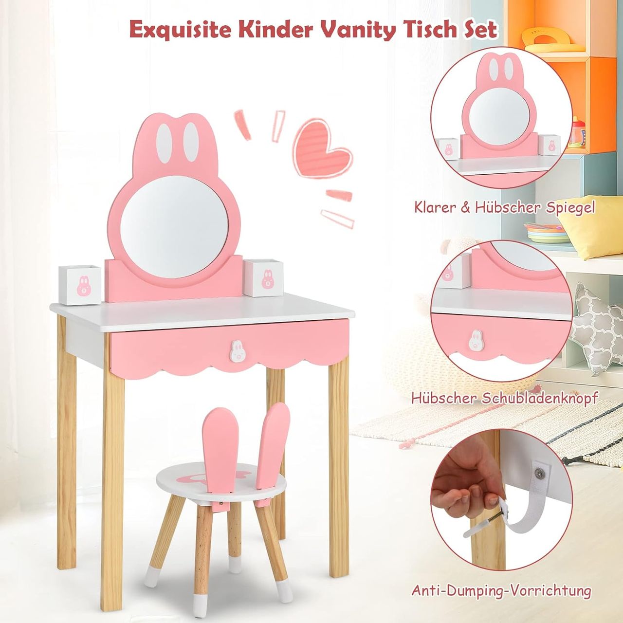 Costway Kinder Schminktisch mit Hocker