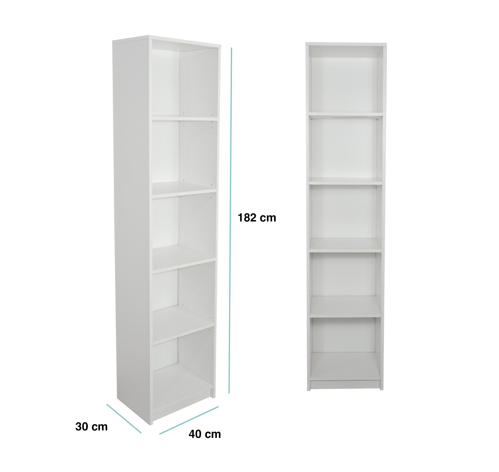 Home Collective Bücherregal Aktenregal Standregal Raumteiler mit 5 offenen Fächern aus MDF Holz, in weiß, Breite 40 cm