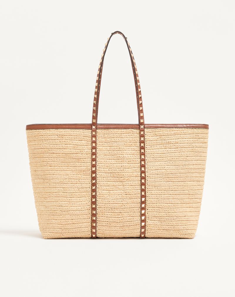 Bolsa de compras Valentino Garavani Rockstud em ráfia
