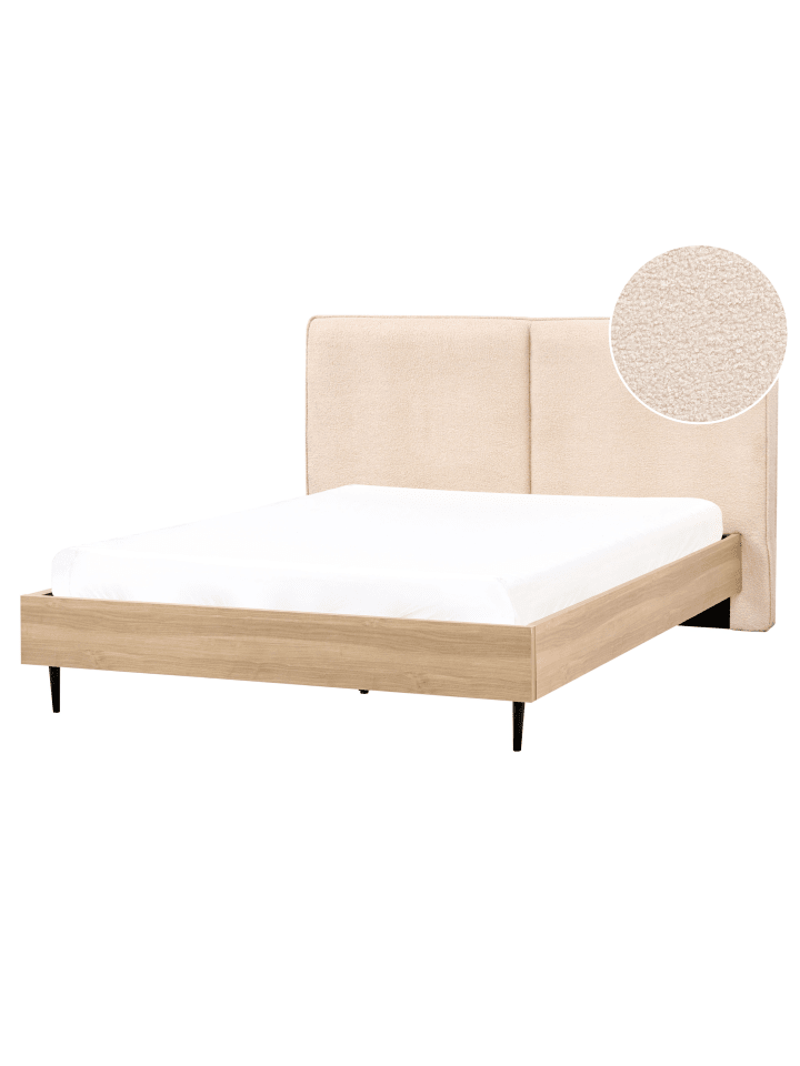 Beliani Doppelbett IZERNORE in Beige/Heller Holzfarbton/Schwarz günstig kaufen onesize