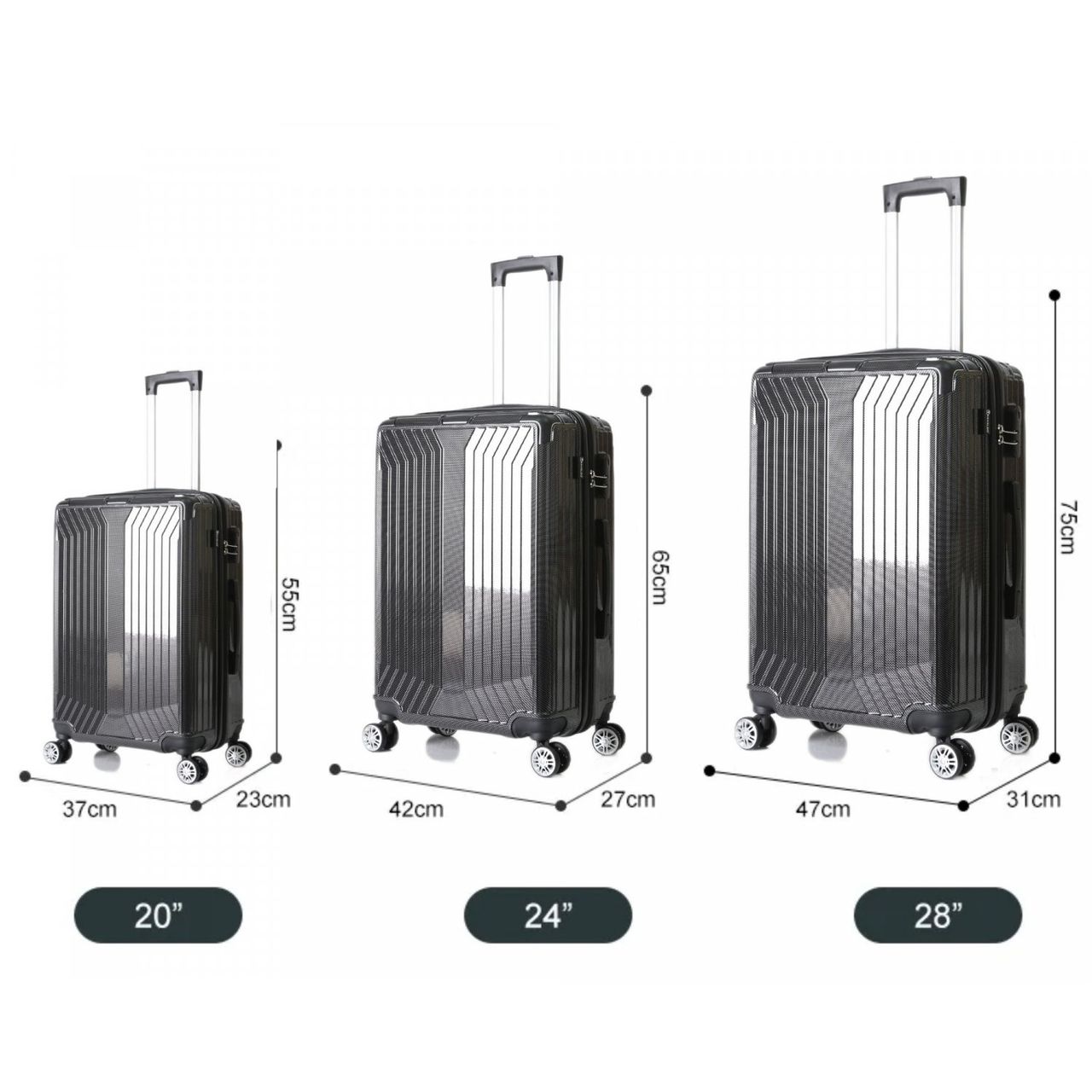 Cheffinger Reisekoffer Koffer 3 tlg Trolley Set Kofferset Gepäck Polycarbonat schwarz