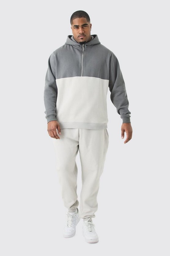 Plus Slim-Fit Colorblock Trainingsanzug mit Reißverschluss