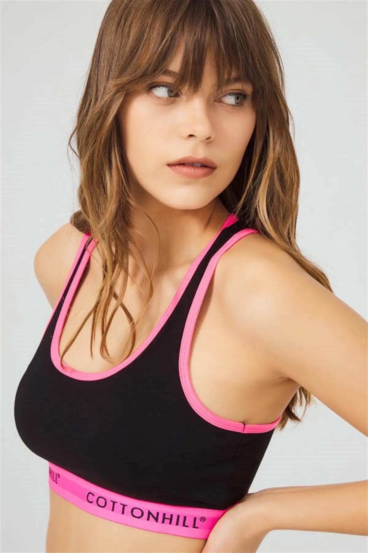 Cottonhill  Schwarzes Basic-Sport-BH-Set aus beschichteter Baumwolle ohne Bügel für Damen