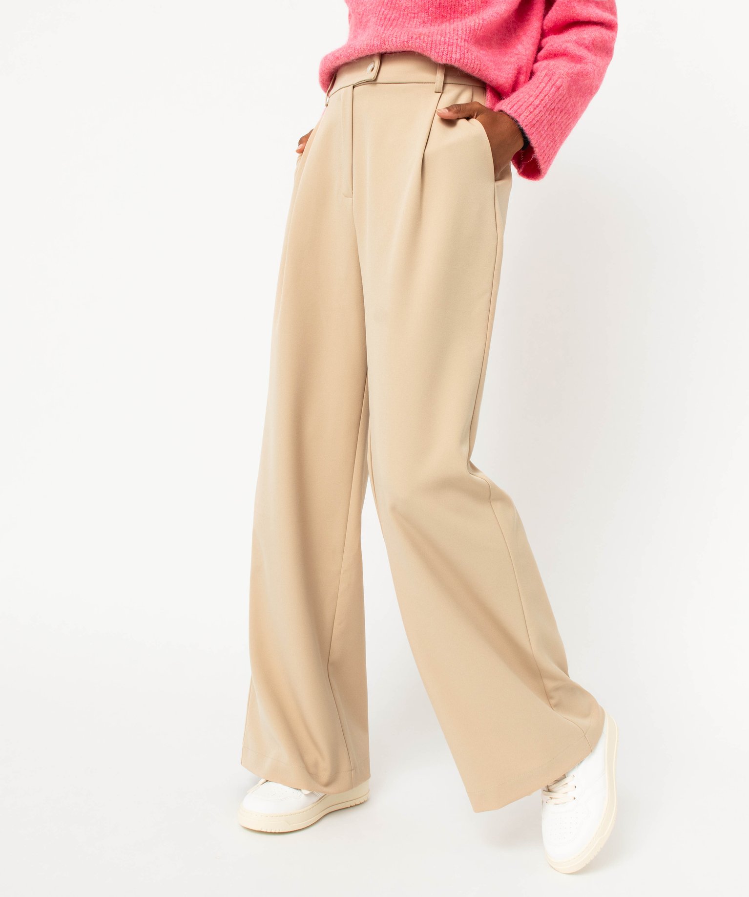 Pantalon très large et fluide femme - Gémo x Melissaallbb beige | GEMO