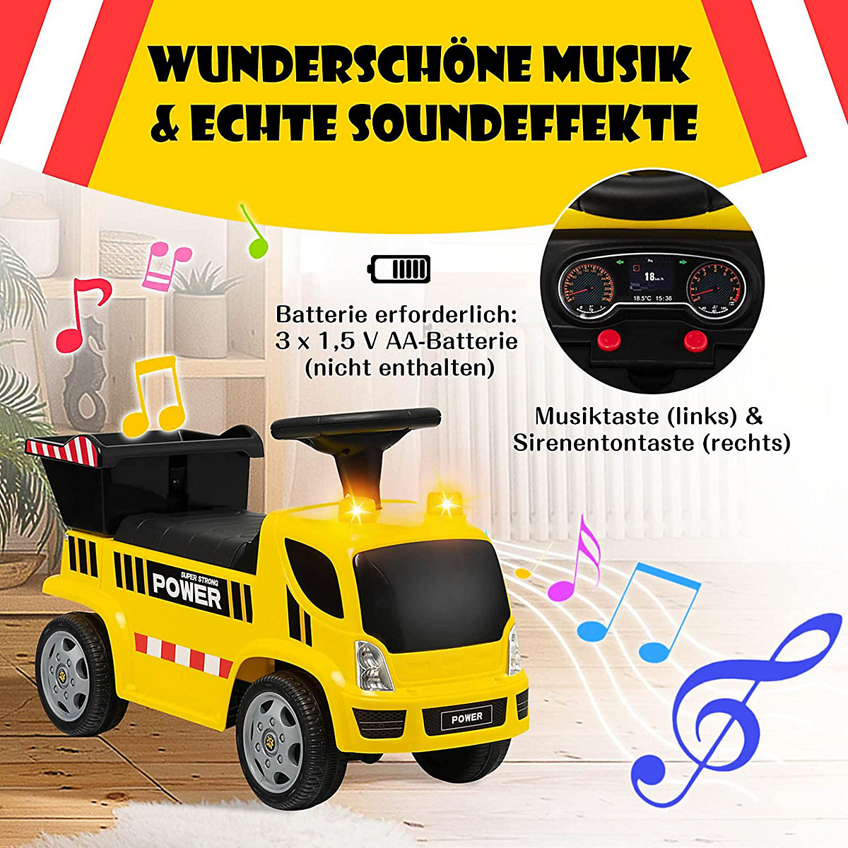 Rutschauto mit Musik & Scheinwerfern & Abnehmbarer Schaufel