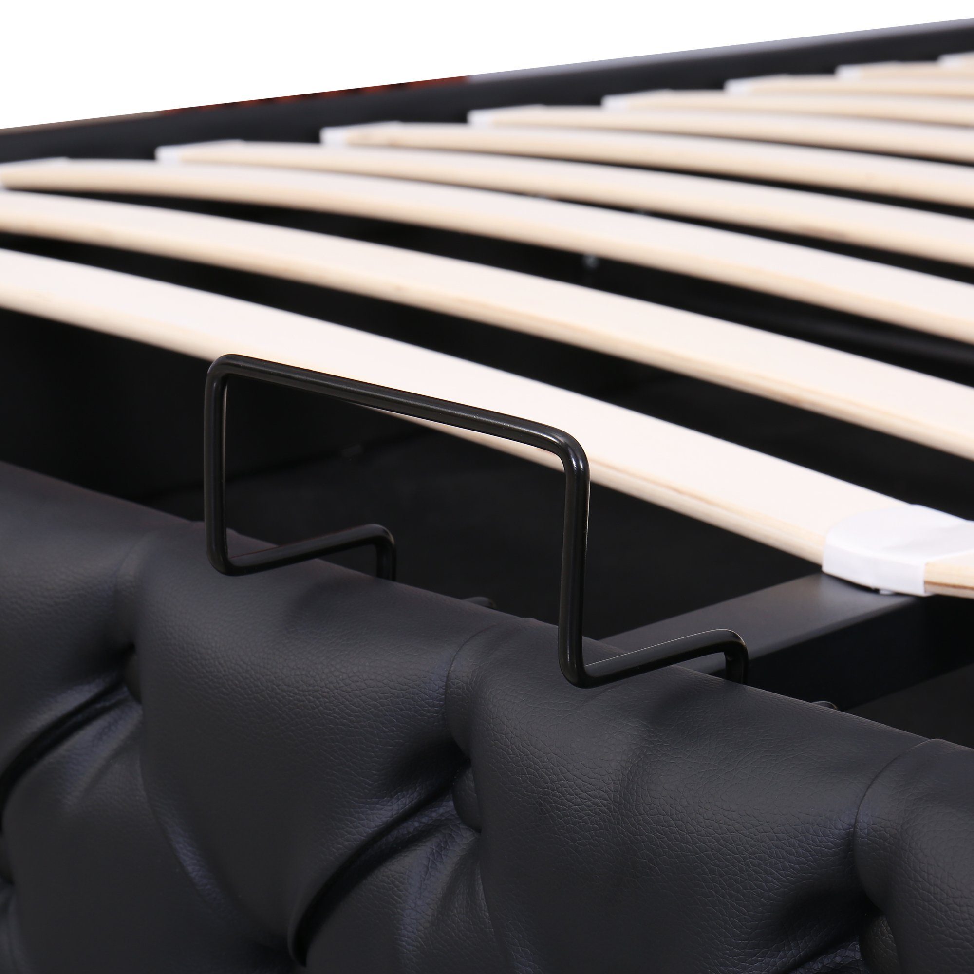 Flieks Polsterbett, LED-Beleuchtung Kunstleder Doppelbett Stauraum 180x200cm