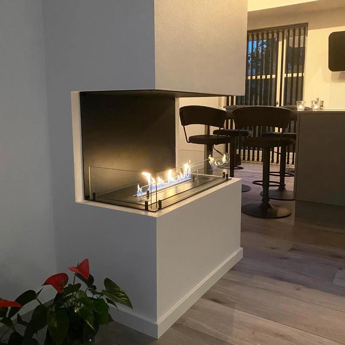Foco Foco Three 800, dreiseitiger Bioethanol-Kamin zur Wandmontage, manueller oder automatischer Brenner, 3,2 kW