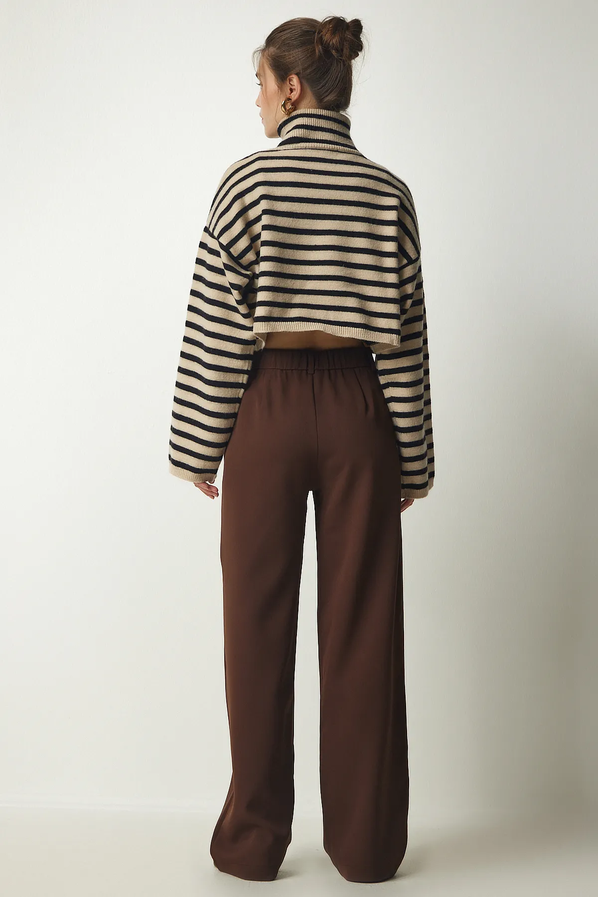 Happiness İstanbul  Braune plissierte Webhose für Damen UB00188