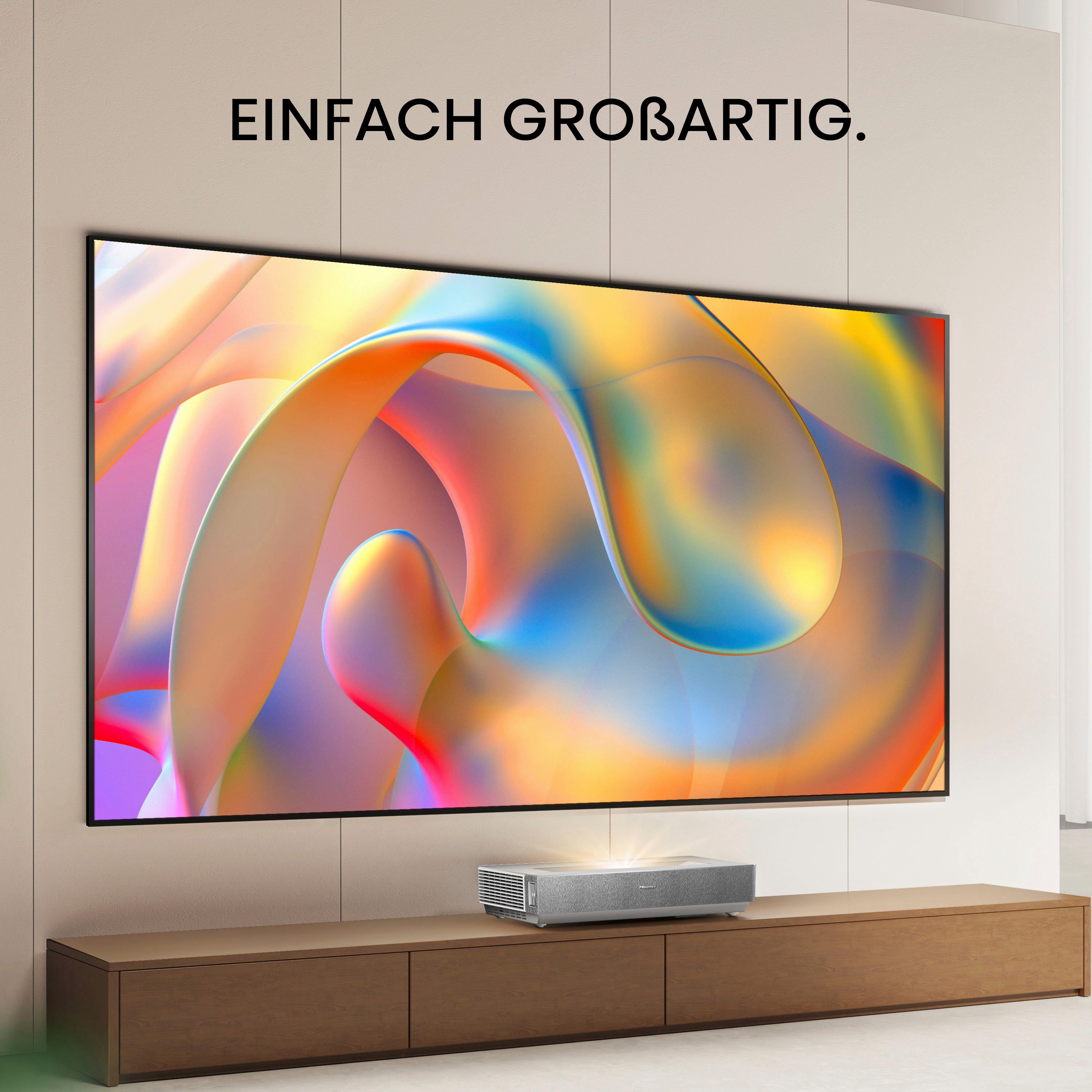 Hisense Hisense 100L5HD Daylight Screen (100 Zoll) Laser TV Projektor DLP-Beamer (2600 lm, 3840 x 2160 px, 4K, HDR, Game Mode, Dolby Atmos)