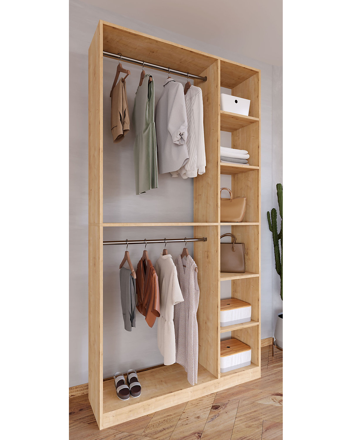 Holz offener Kleiderschrank begehbarer Kleiderregal Schrank Kleiderstange Palosa XL