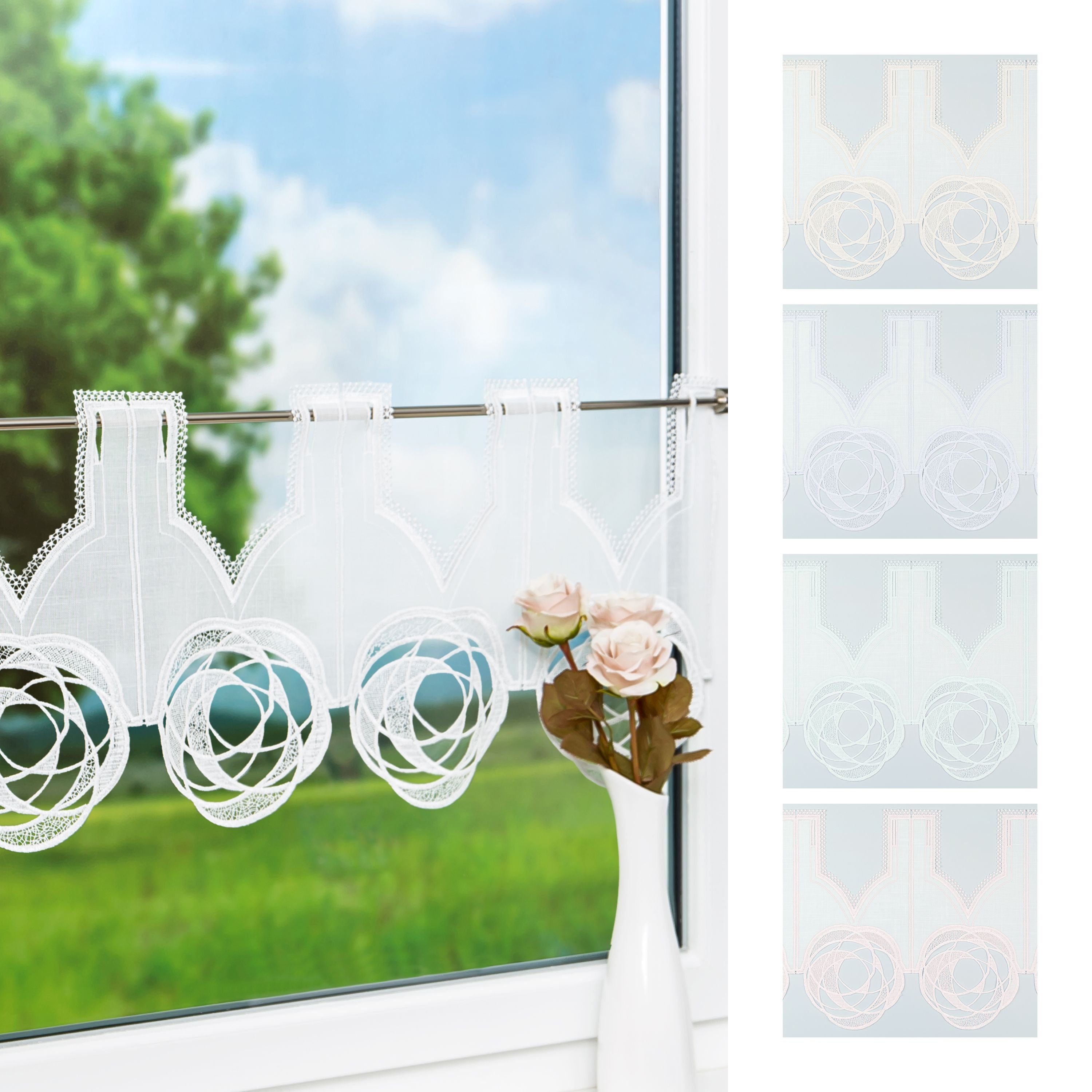 Scheibengardine Circles, Plauener Spitze®, (1 St), transparent, HxB 31x48cm