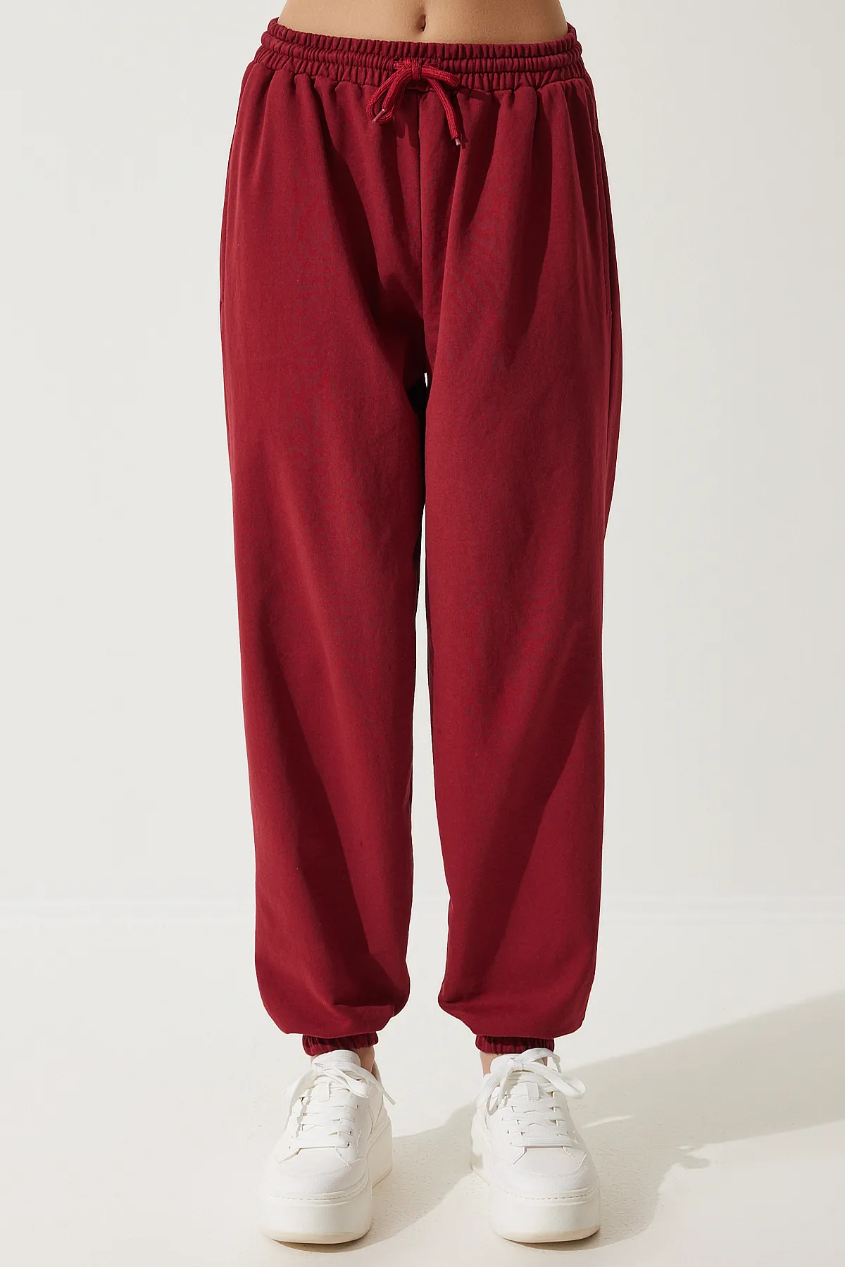 Happiness İstanbul  Burgunderrote Baggy-Jogginghose für Damen AP00158