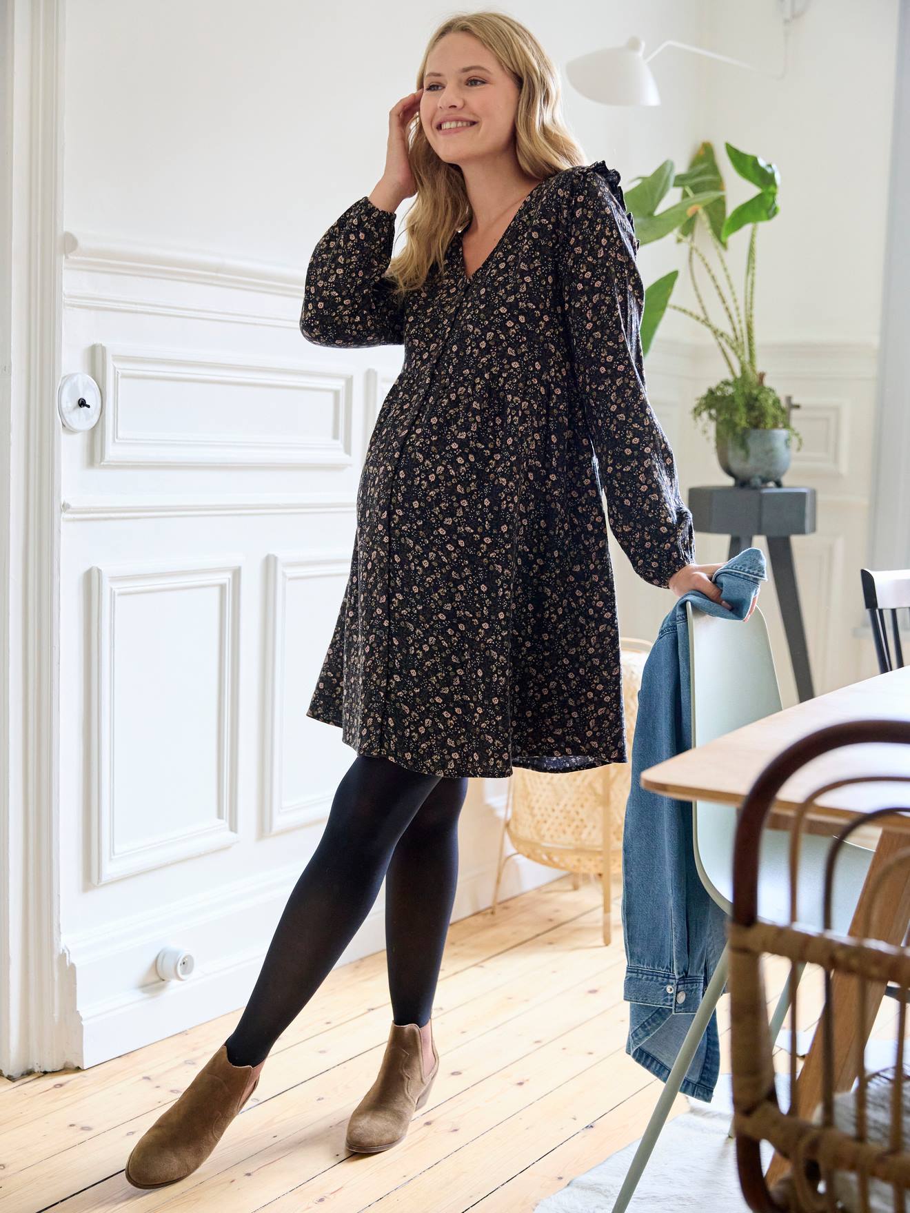 Vertbaudet Kleid für Schwangerschaft & Stillzeit aus Musselin - schwarz