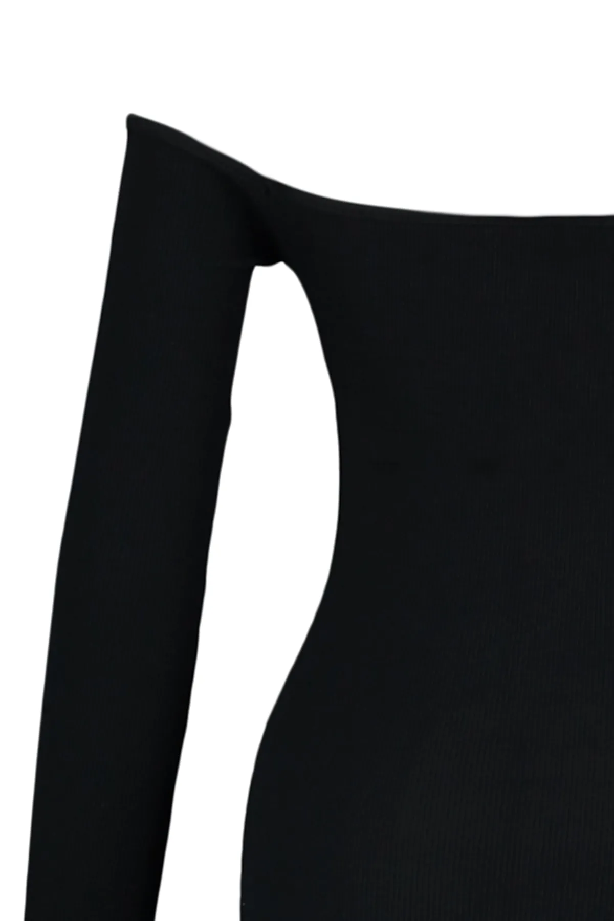 Trendyol Collection  Schwarzes, tailliertes, geripptes, dehnbares Midi-Strickkleid mit herzförmigem Ausschnitt TWOAW23EL00047