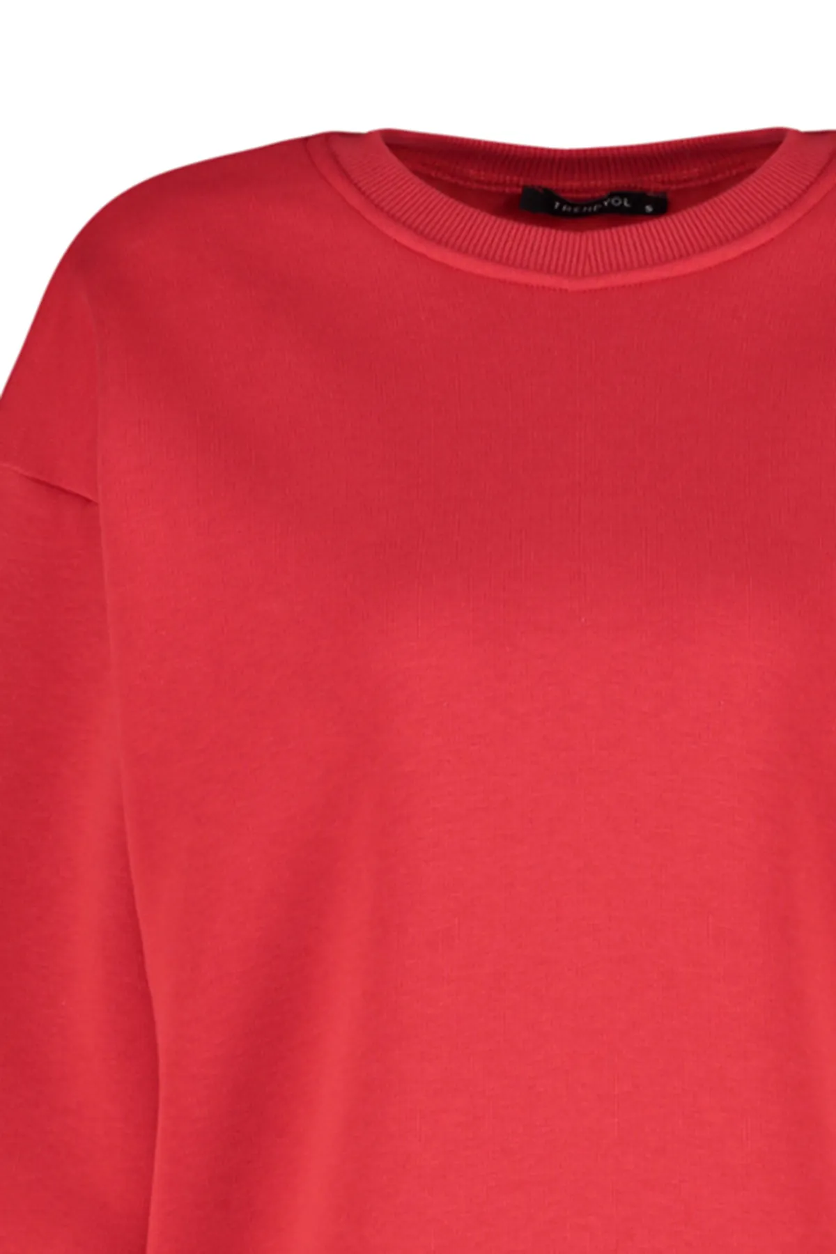 Trendyol Collection  Rotes Oversize/Bequem geschnittenes Basic-Rundhals-Sweatshirt aus dickem Fleece mit Innenfutter TWOAW24SW00102