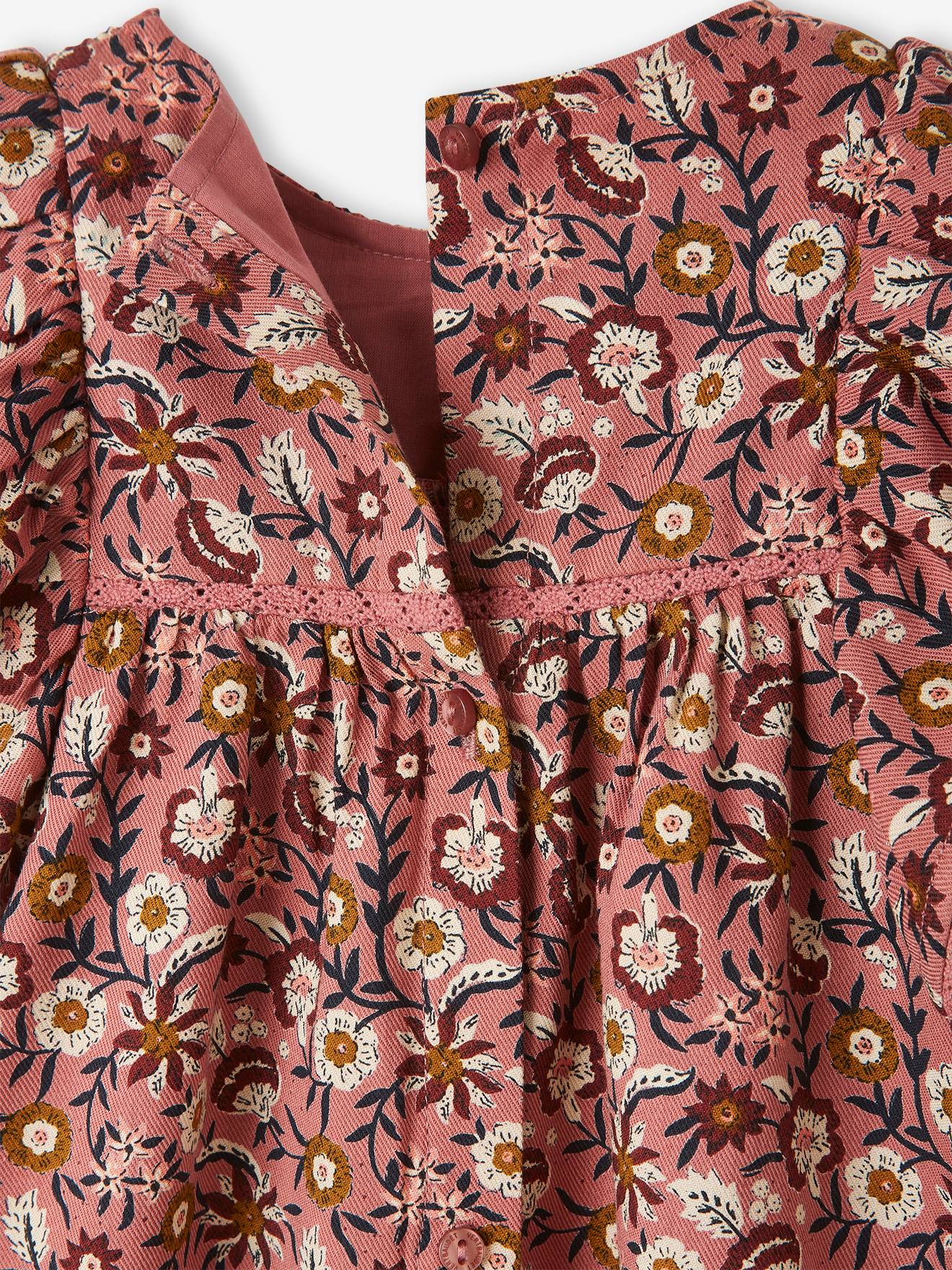 Vertbaudet Gesmoktes Mädchen Baby Kleid, Blumen - altrosa bedruckt
